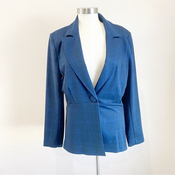 CAbi Windowpane Blazer Blue Plaid One Button Career Work Jacket Sz 12 - Picture 1 of 12